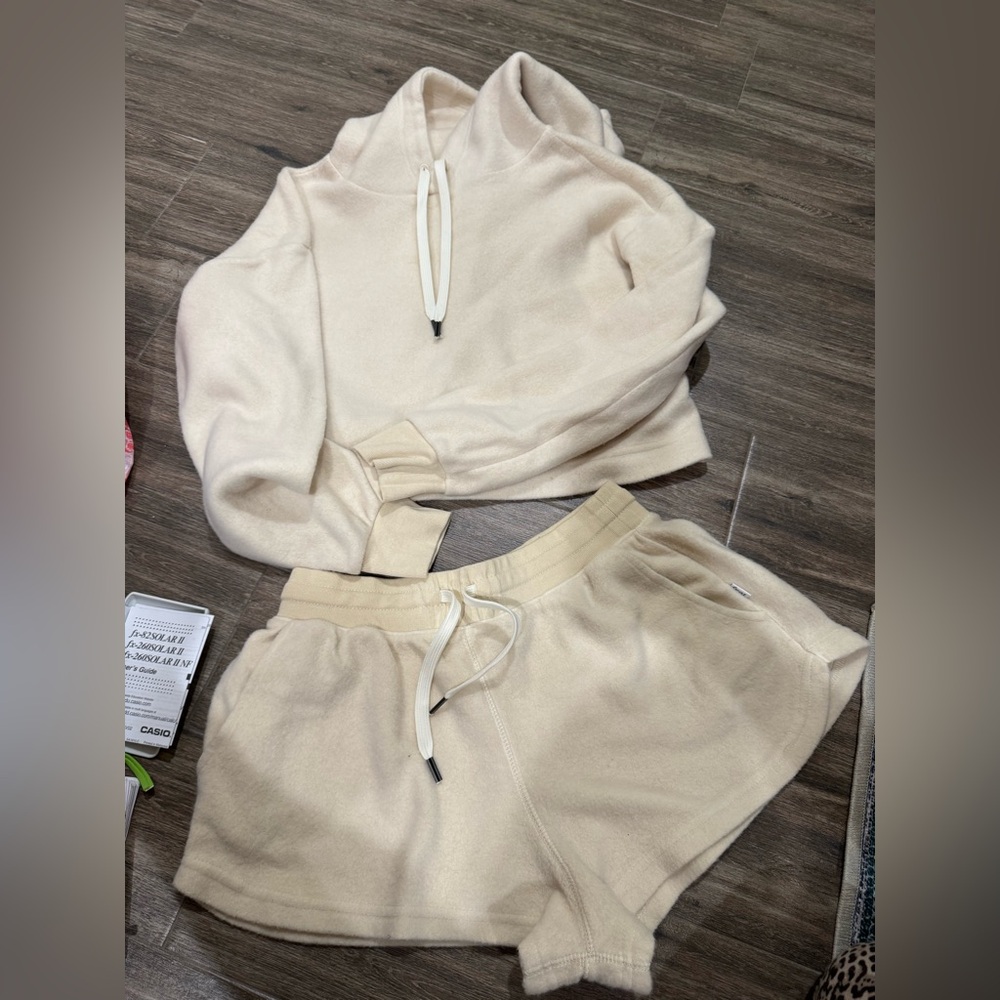 Feat Clothing fleece Cream crop Hoodie and Shorts Set